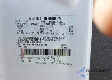 2009 Ford F-150 Stx/Xl/Xlt z USA, uszkodzony, nr VIN 1FTRX14849KB23116